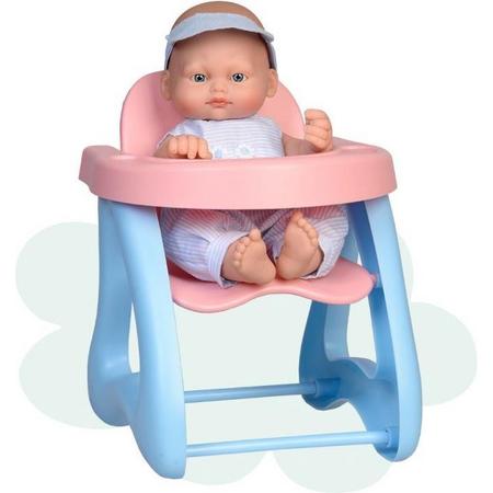 Falca Babypop Mini Baby Met Kinderstoel 28 Cm Blauw/roze