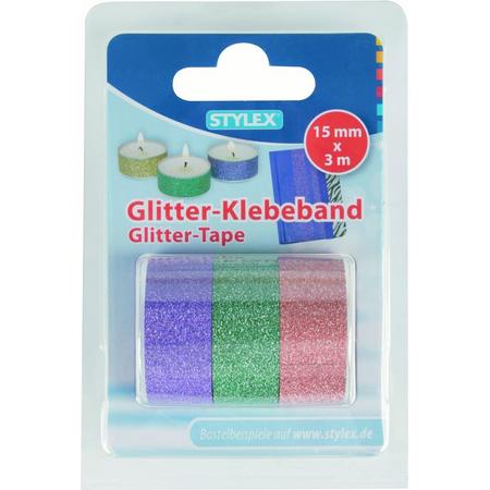 Washi-tape, decoratie met glitters, tape, 3 rollen, 2 design
