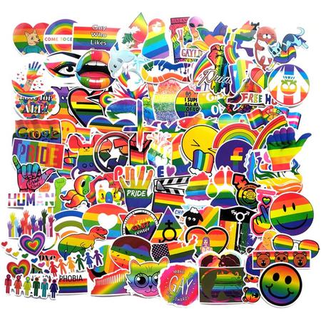 100 Regenboog/Pride/LGBTQ/Gay stickers voor laptop, muur, fiets etc.