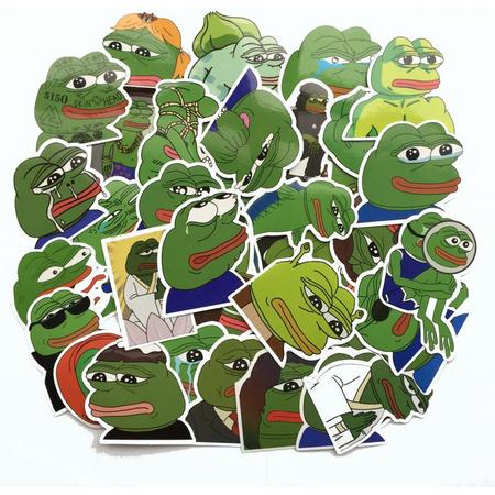 42 Pepe the sad frog stickers - Pepe de verdrietige kikker - grappige stickers voor laptop, fiets, skateboard etc.