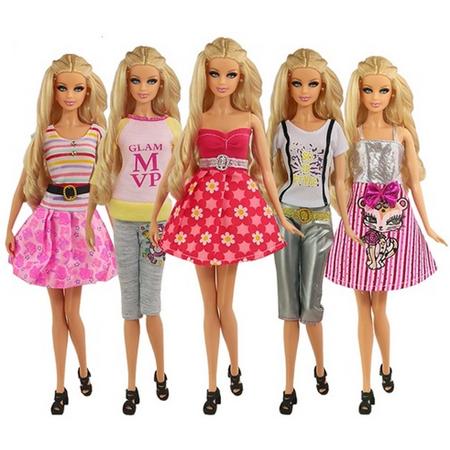 5 Fashion sets kleding voor modepop zoals Barbie - Jurken, broeken,shirts - Barbiekleertjes