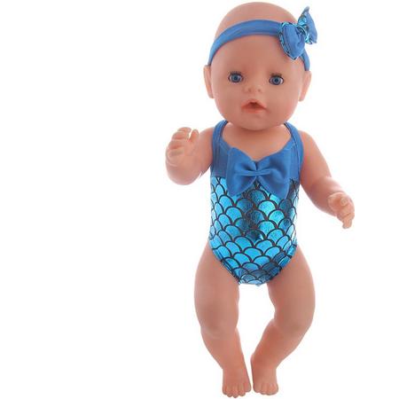 Blauw Zeemeermin badpak voor poppen met een lengte van 40-45 cm zoals Baby Born pop.