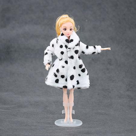 Bontjas Cruella de Vil voor barbies - Barbie jas wit/zwart pluche - Winterjas