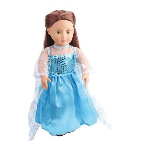 Elsa poppenkleding - Blauw prinsessen jurkje met sleep voor poppen tot 43CM