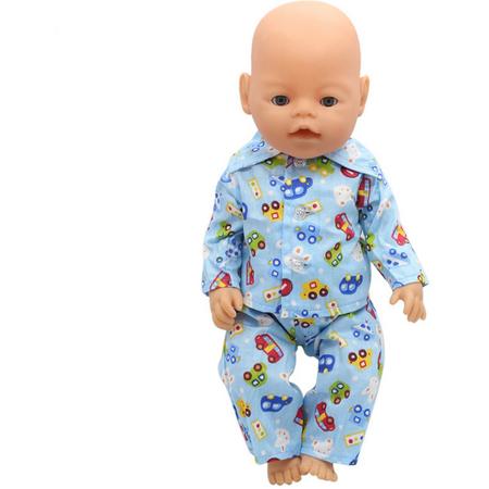 Jongens pyjama met autootjes en dieren voor baby born pop - 2-delig - poppenkleertjes nachtkleding