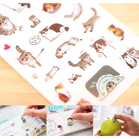Kawaii stickers met katten - 6 vel - Leuk voor scrapbooking, agendas en bullet journal. Kat/poes stickertjes