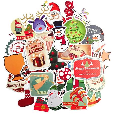 Kerst sticker serie - 50 stickers met kerstman, sneeuwpop, happy Xmas etc.