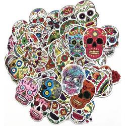 Mix met 60 verschillende Day of the Dead Sugar Skull stickers voor laptop, helm, motor, fiets, muur, skateboard etc. Coole sticker mix met doodshoofden/schedels