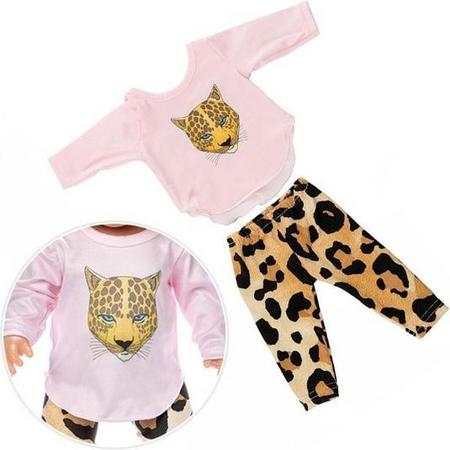Poppen kleertjes - Roze kleding set met luipaard - Past op pop tot 43CM zoals baby born