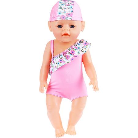 Poppenkleertjes voor babypop - Roze badpak met badmuts - zwemkleding voor Baby Born pop