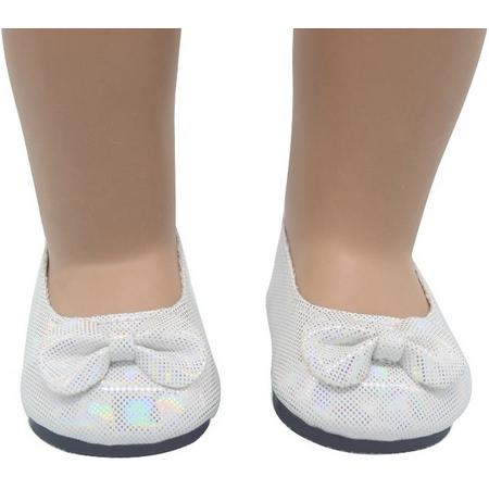 Poppenschoenen wit - Glitter balerina schoenen met strikje - voor baby born pop