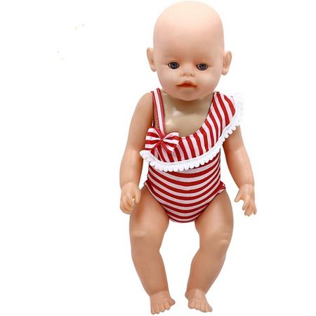 Rood/Wit badpak voor poppen met lengte van 39-44 cm zoals Baby Born - Zwemkleding voor pop