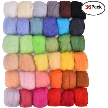 Viltwol pakket - 36 kleuren vilt voor naald vilten - Merino wol