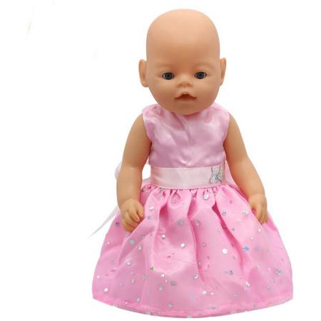 Voor Baby born en andere poppen met lengte van 41-45 cm - Roze jurkje met pailletten en zilveren pailletten - Jurk voor babypop