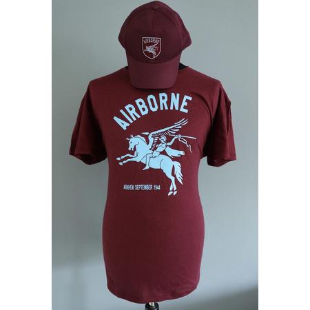 Airborne T-shirt maroon rood met blauwe tekst en logo