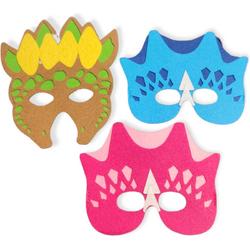 Dino maskers - Set van 3 stuks - Mix van kleuren - Verkleedmaskers - Van comfortabel en hoogwaardig vilt - Dino jongens en meisjes - Dinosaurus - Dino kinderfeest