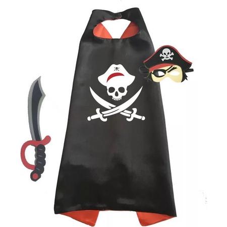Piraat cape en masker zwart met Speelgoedzwaard van veilig schuim - Piraten verkleedset - Kinderen 3-7 jaar - Piraat verkleedset