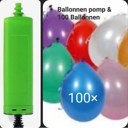 Ballonnenpomp ( Hand) & 100 Div Ballonnen, 100% Biologische afbreekbaar, Verjaardag, Feestartikel.