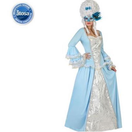 Dames verkleed jurk venetiaans/middeleeuws lichtblauw-Maat:XS-S