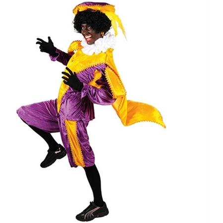 Kostuum Zwarte Piet met cape-Kleur:Purple-yellow-Maat:M