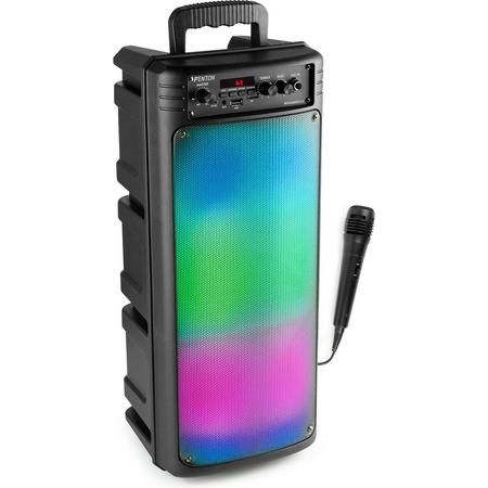 Karaoke set met microfoon - Fenton BoomBox340 - 120W karaoke box met lichteffecten, Bluetooth en accu