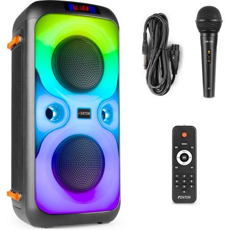 Karaoke set met microfoon - Fenton BoomBox440 - Karaoke box met lichteffecten, Bluetooth en accu