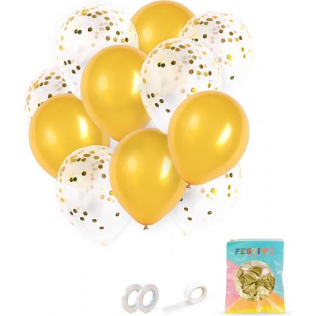 Festivz 20 stuks Goud Ballonnen met Lint – Decoratie – Feestversiering - Papieren Confetti – Gold - Gold Latex - Verjaardag - Bruiloft - Feest