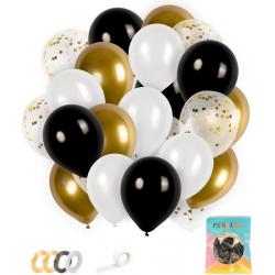 Festivz 40 stuks Goud Zwarte Ballonnen met Lint – Decoratie – Feestversiering - Papieren Confetti – Gold - Black - Gold Latex - Black Latex - Verjaardag - Bruiloft - Feest