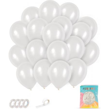 Festivz 40 stuks Witte Ballonnen met Lint – Decoratie – Feestversiering – White - White Latex - Verjaardag - Bruiloft - Feest