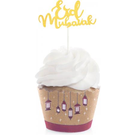 Festivz Eid Taart Decoratie - 30 Stuks Gouden Eid Mubarak Cupcake Toppers – Ramadan Feestdecoratie - Taartversiering – Decoratie Topper - Eid-al Fitr