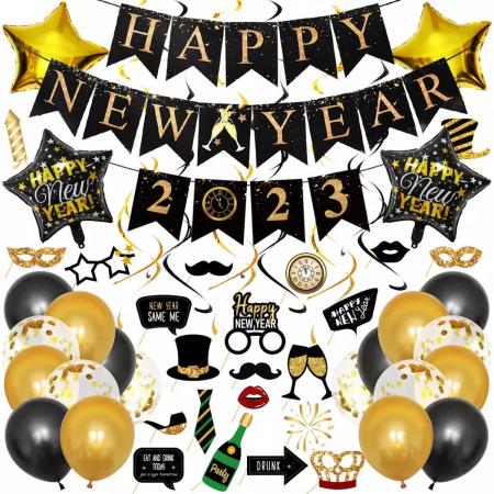 Festivz New Year Confetti & Gala Set - Nieuwjaars Decoratie – New Year - Feestversiering - Papieren Confetti – Goud - Zwart - Wit - Feest