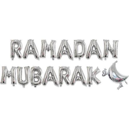 Festivz Ramadan decoratie - Ramadan Mubarak Letters en Maan - Ramadan Feestdecoratie - Ramadan Decoratie - Zilver