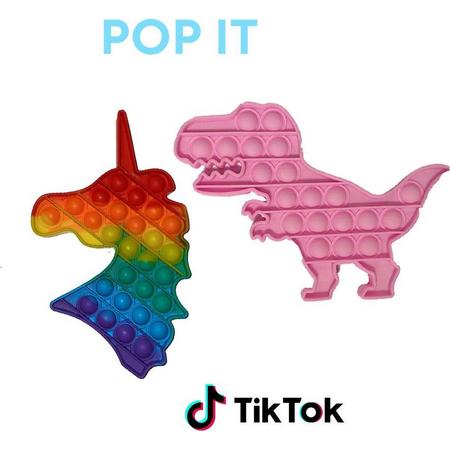 Pop IT - Eenhoorn & Dino  2 in 1 voordeelpakket unieke vormen - regenboog eenhoorn & Roze Dino - Pop IT Pakket - Bekend van TikTok