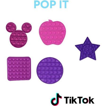 Pop IT - Purple & Pink pakket - Mouse - Apple - Ster - Square & Circle - 5 in 1 Pop it package - Fidget toys - anti-stress toys