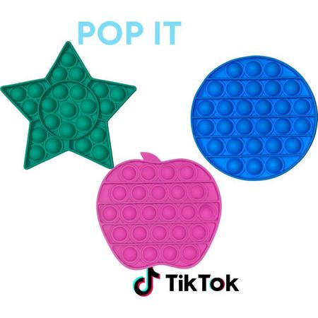 Pop IT - Voordelige set - Fidget Toys - vormen: Groene ster, Paarse appel, Blauwe cirkel - Pop IT Pakket - 3 in 1