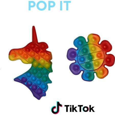 Pop IT 2 in 1 - Regenboog Eenhoorn & Bloem pakket - Flower & Unicorn Rainbow pop it - Fidget Toy - Anti-stress - Anti-verveling - friemel speelgoed