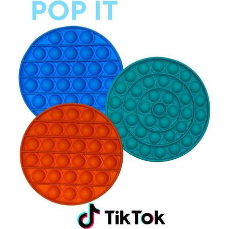 Pop IT 3 in 1 cirkel pakket - Blauw Oranje en groen  ronde Pop its - Fidget Toys - Geschikt voor iedereen - anti stress - afleiding - concentratie - educatief - friemelspeelgoed