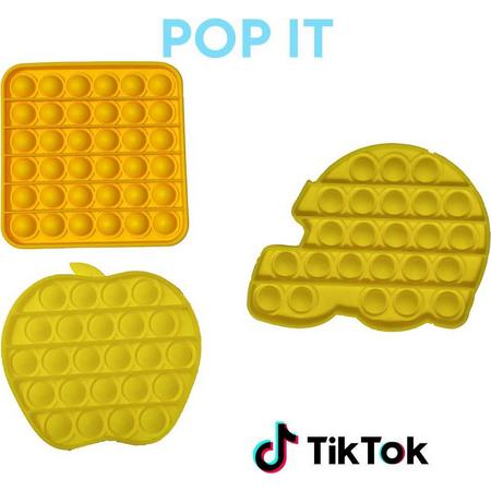 Pop IT 3 in 1 pakket - Gele set - schildpad, vierkant & appel - satisfying pop it voor iedereen geschikt!