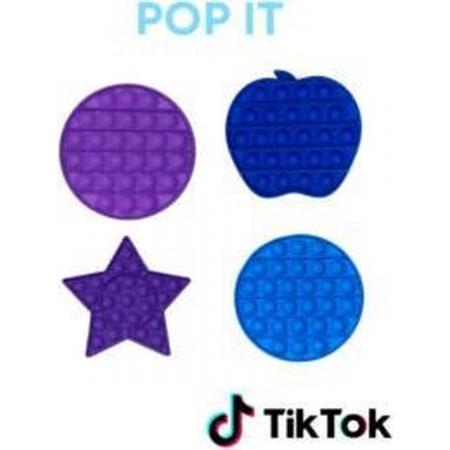 Pop IT 4 in 1 – Blauwe appel, cirkel & Paarse ster & cirkel Pop It Fidget - anti stress speelgoed 