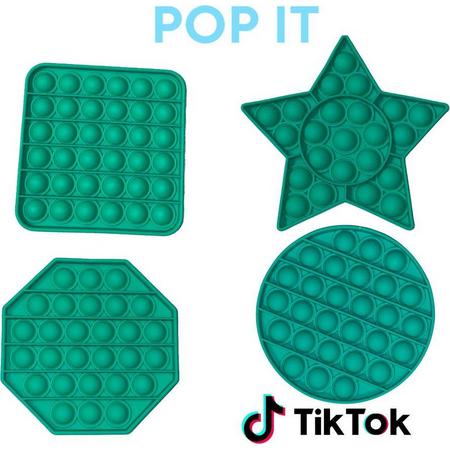 Pop IT Pakket 4- in 1 Groene vormpjes - Fidget Toys - Vierkant Cirkel Ster & Achthoek - Satisfying speelgoed - bubble popit - kantoor speelgoed - TikTok Trend