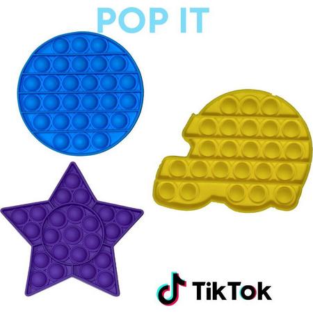 Pop IT goedkope voordeelset - Ster Paars - Rond Blauw - Schildpad gele - Unieke vormen en kleuren Fidget Pop IT