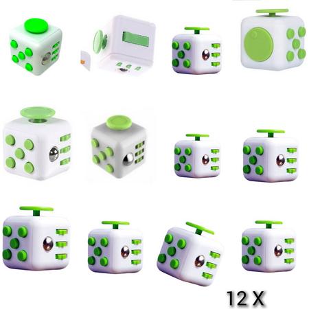 Wonderprice Fidget Uitdeelpakket 12 Stuks - Fidget Cube Kubus Wit Groen - Relief Stress Toys - School - Werk - Onderweg -