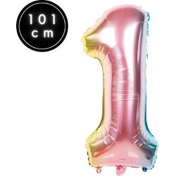 Fienosa Cijfer Ballonnen nummer 1 - Regenboog - 101 cm - XL Groot - Helium Ballon