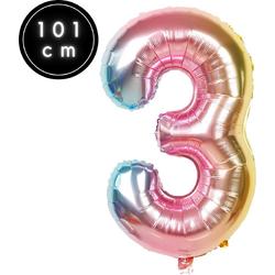 Fienosa Cijfer Ballonnen nummer 3 - Regenboog - 101 cm - XL Groot - Helium Ballon