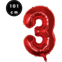 Fienosa Cijfer Ballonnen nummer 3 - Rood - 101 cm - XL Groot - Helium Ballon - Verjaardag Ballon