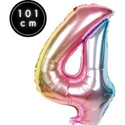 Fienosa Cijfer Ballonnen nummer 4 - Regenboog - 101 cm - XL Groot - Helium Ballon