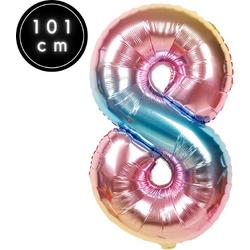 Fienosa Cijfer Ballonnen nummer 8 - Regenboog - 101 cm - XL Groot - Helium Ballon