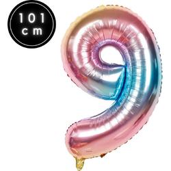 Fienosa Cijfer Ballonnen nummer 9 - Regenboog - 101 cm - XL Groot - Helium Ballon