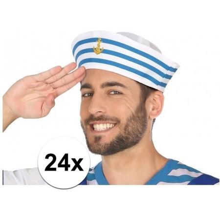 24x Wit/blauw matrozen verkleed hoedjes voor volwassenen