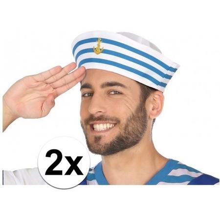 2x Wit/blauw matrozen verkleed hoedjes voor volwassenen